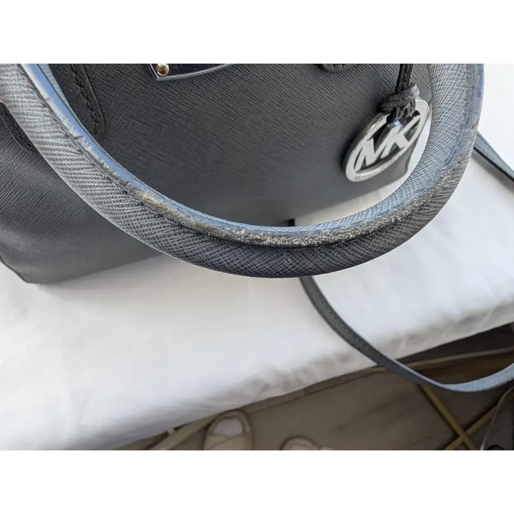 Michael Kors Reese Gray Saffiano Zip Satchel Top Handle Bag Crossbody Strap